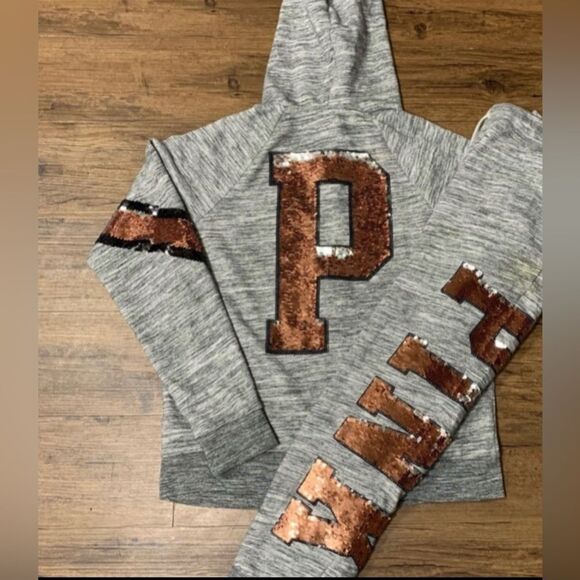 PINK VS HTF FLIP SEQUIN HOODIE/ BLING JOGGERS OUTFIT M - Picture 11 of 11